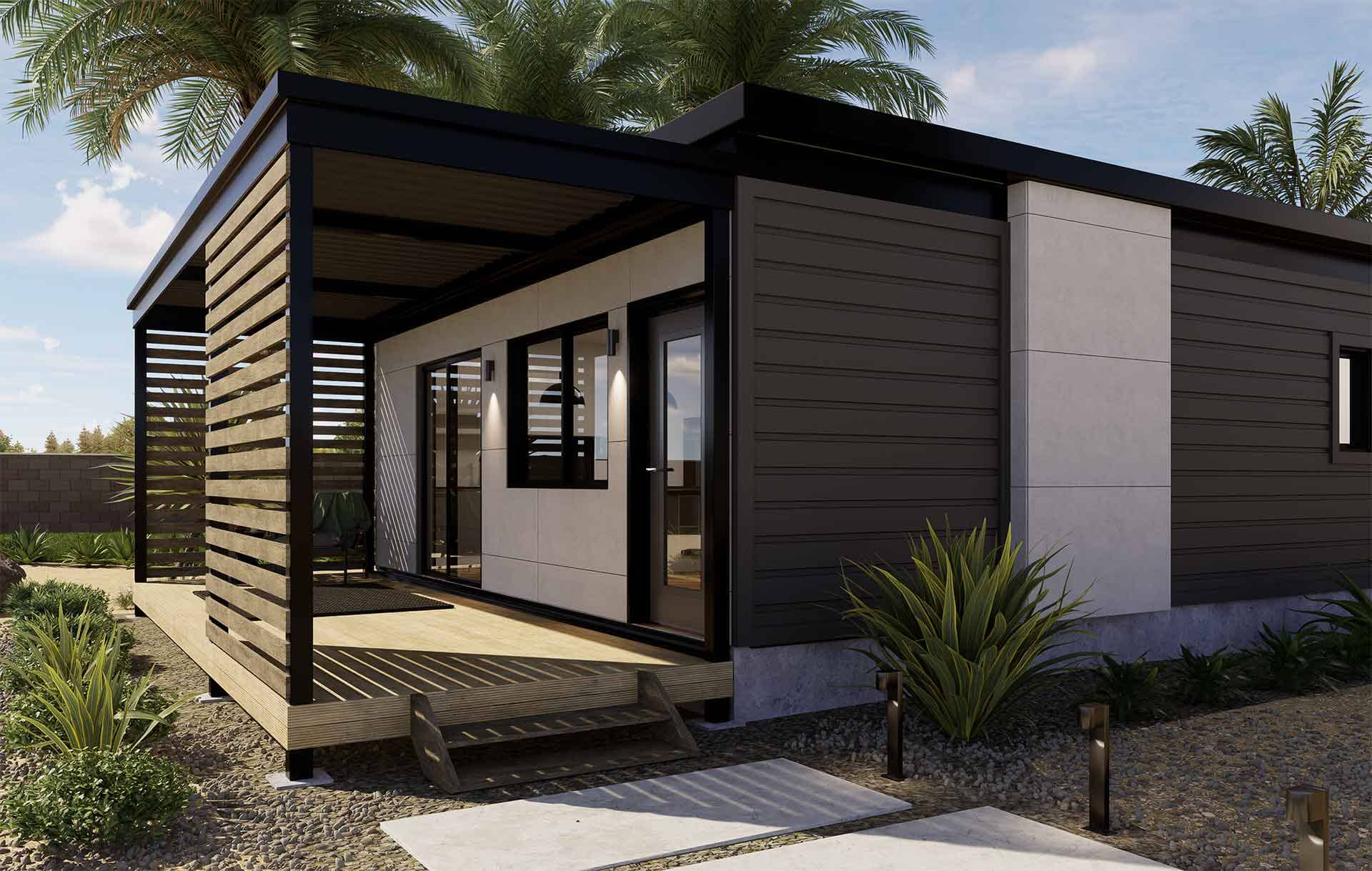 The exterior facade of the ADU 960 model reflects modern architectural elegance with its clean lines and contemporary material palette, promising a stylish addition to any property.